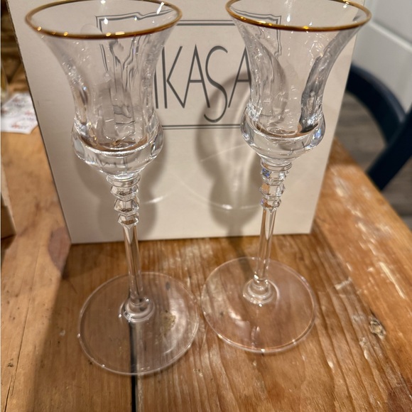 Mikasa Other - Vintage Mikasa Sonata Crystal with Gold Trim Candlesticks
